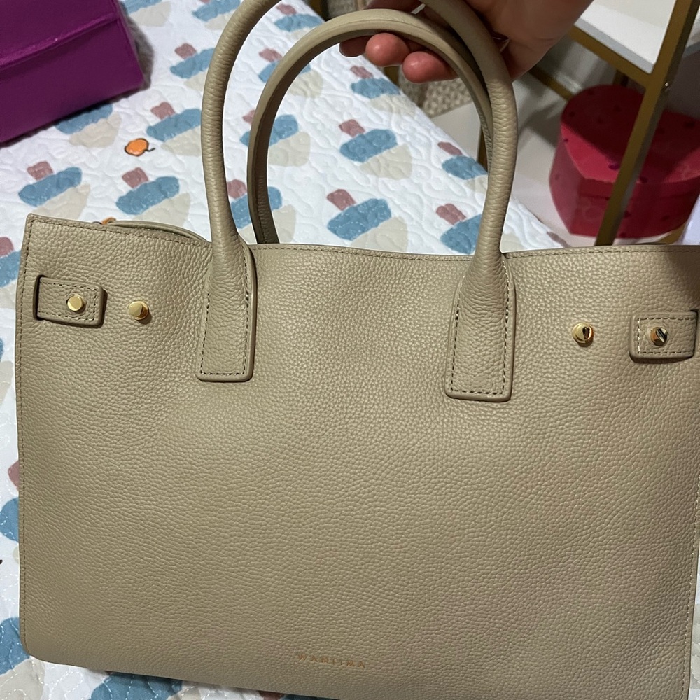 Brand new! Tan Satchel with Double Handles and Metal Hardware